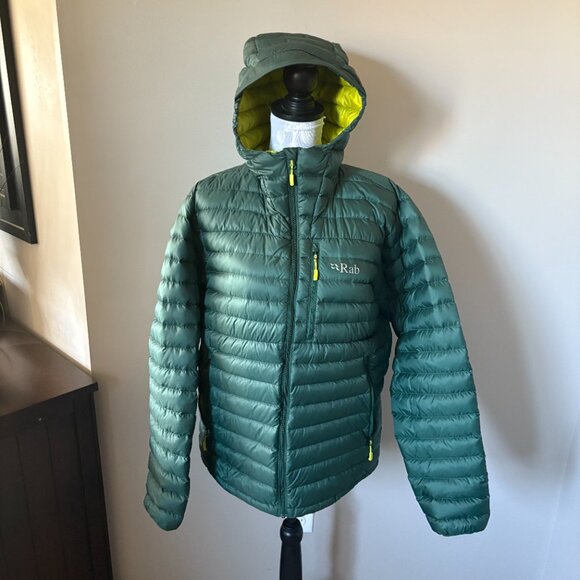 RAB Microlite Alpine Jacket Mens Green Down Hooded Size Large Warm Coat - Picture 2 of 6